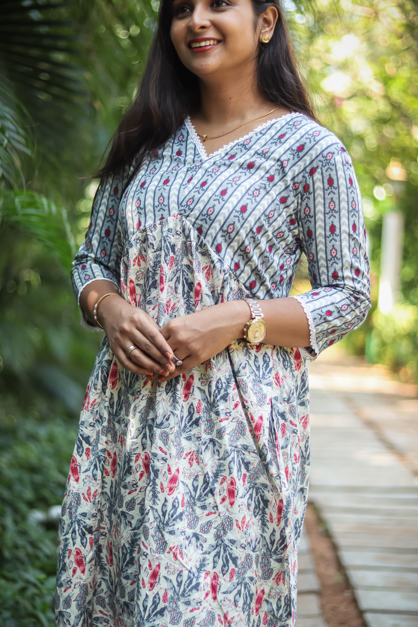 Grey floral luxury cotton kurta set