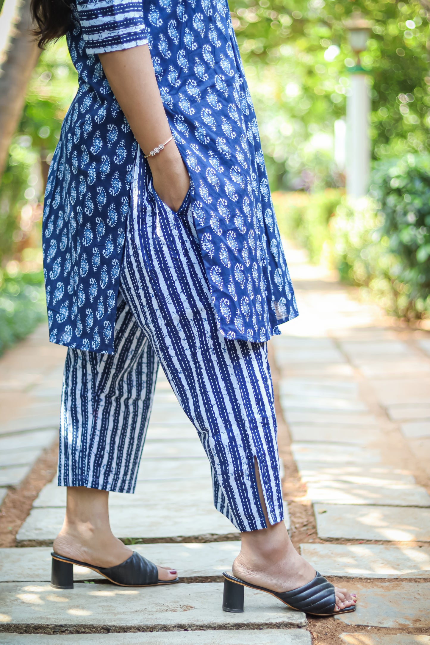 Indigo blue cotton kurta set