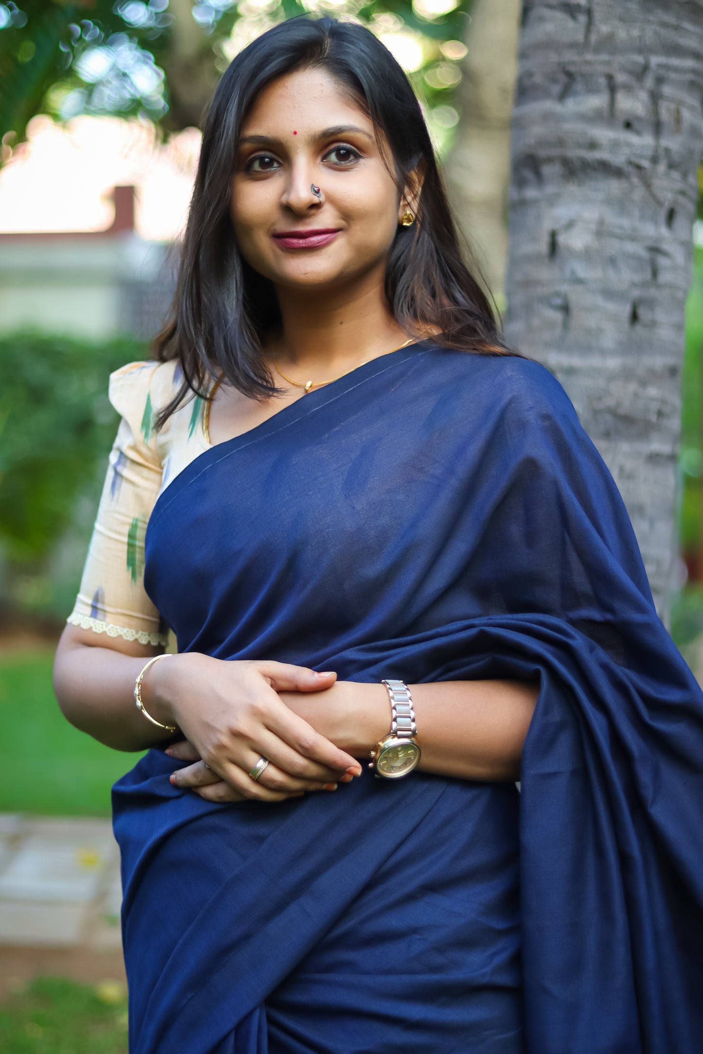 Navy soft khadi cotton handloom saree