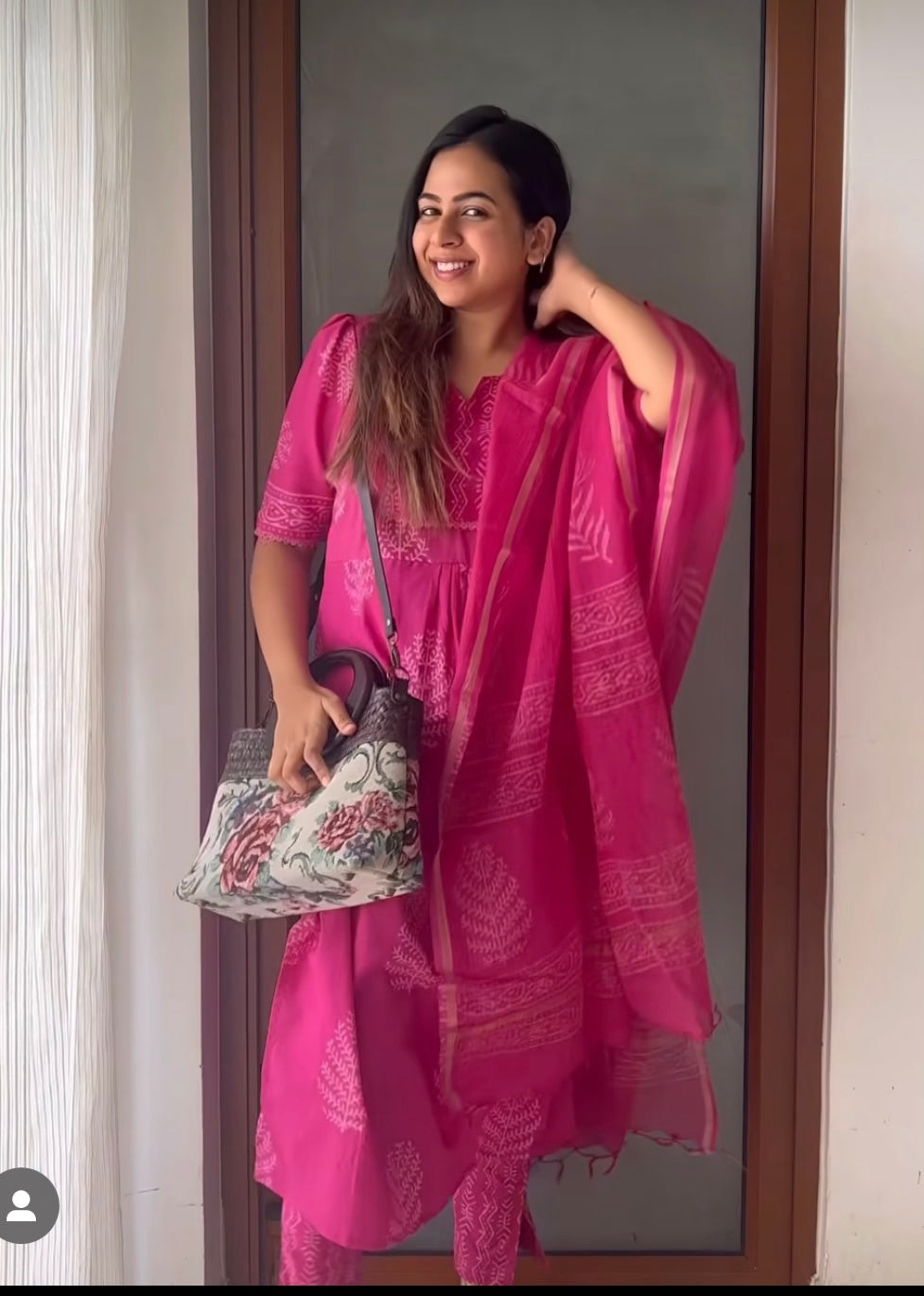 Pink Jaipur cotton kurta set with Kota Doria dupatta