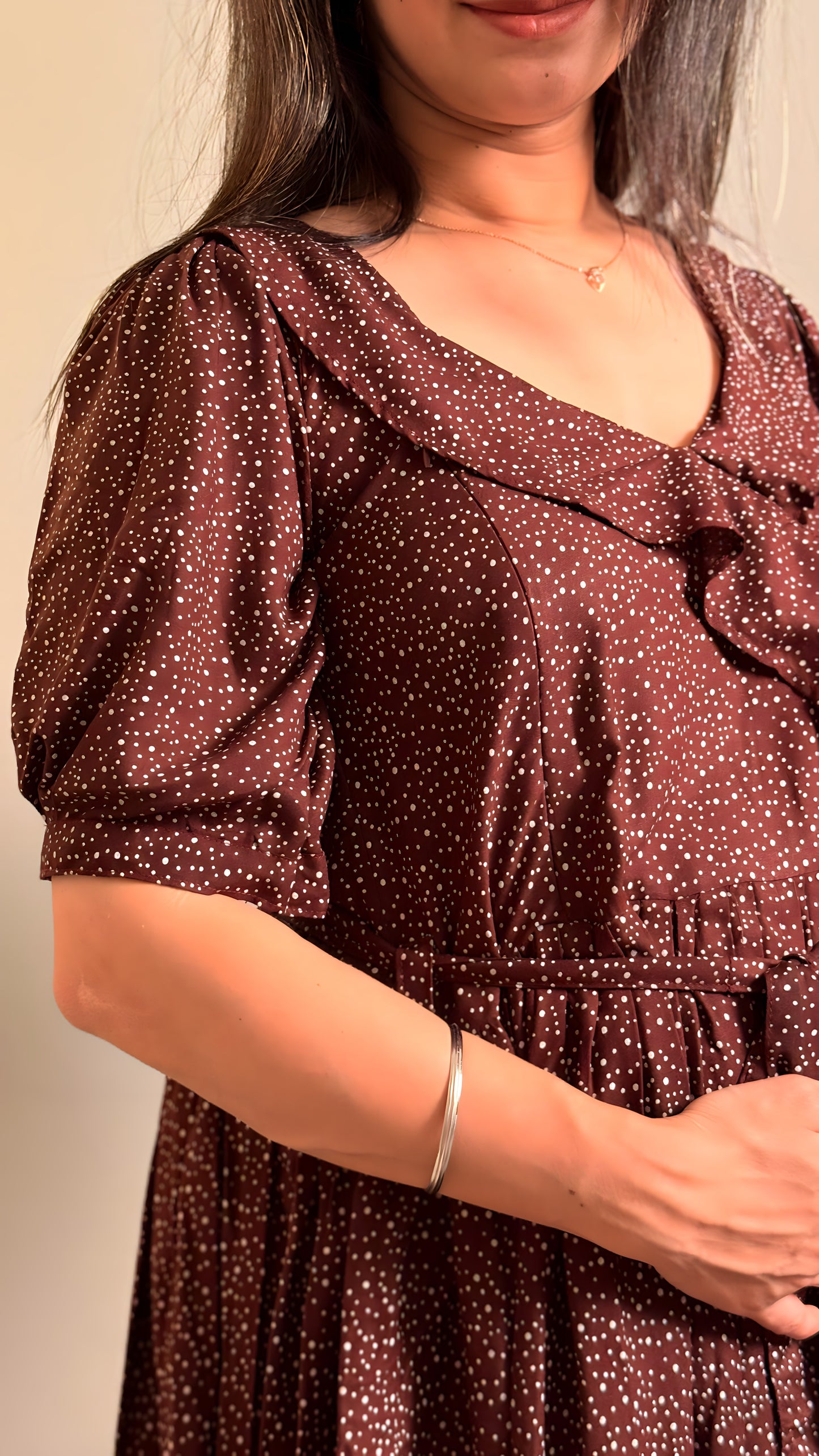 Brown dots cotton women maternity maxi