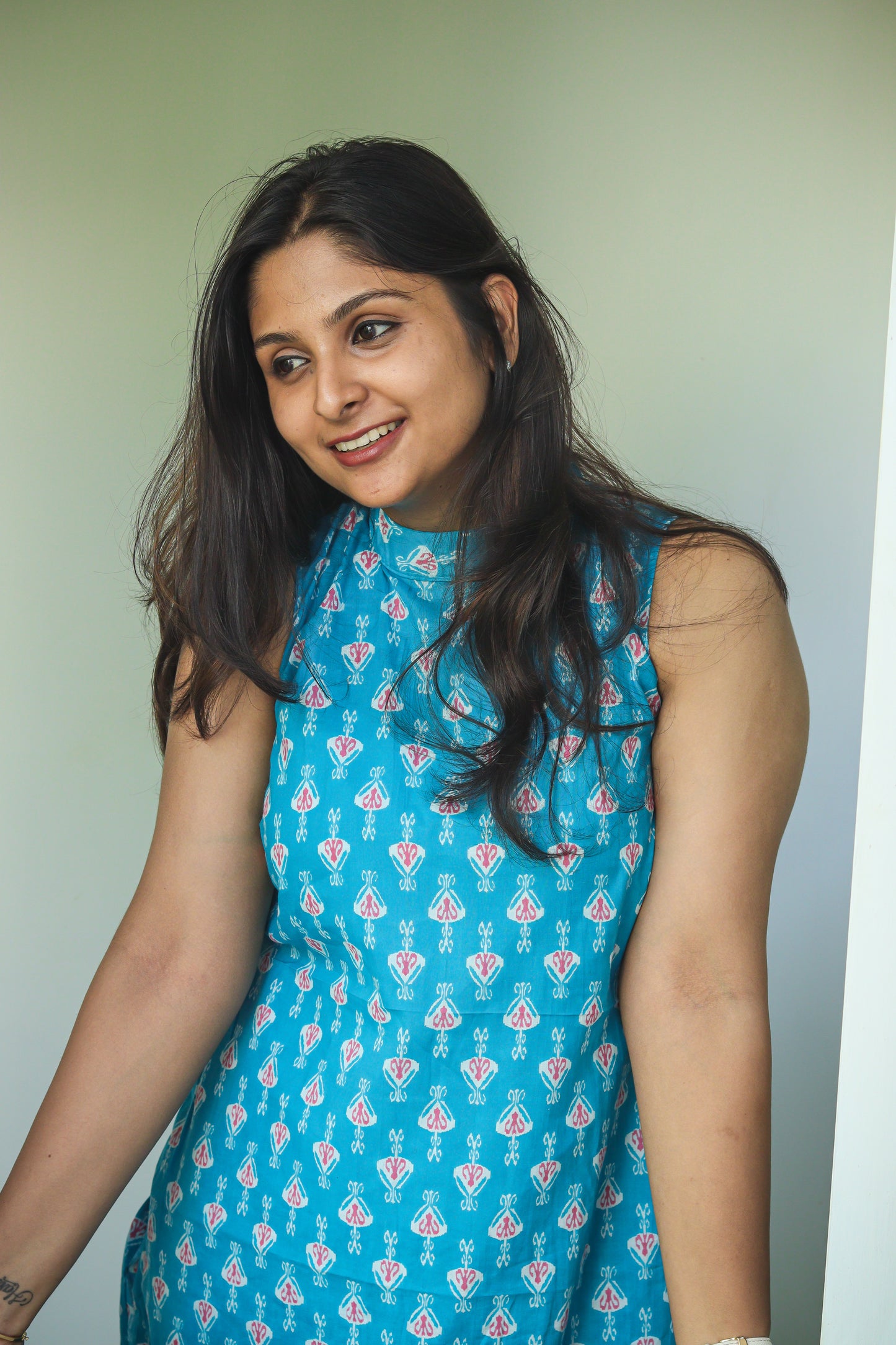 Blue pure cotton kurta set (sleeves attached)