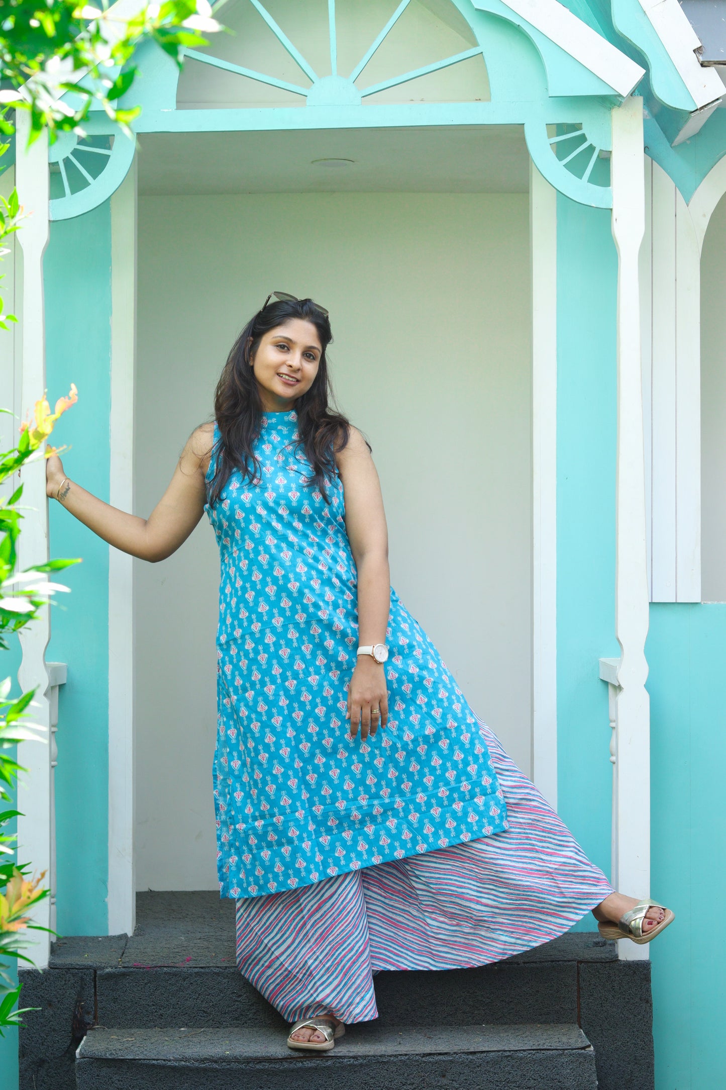 Blue pure cotton kurta set (sleeves attached)
