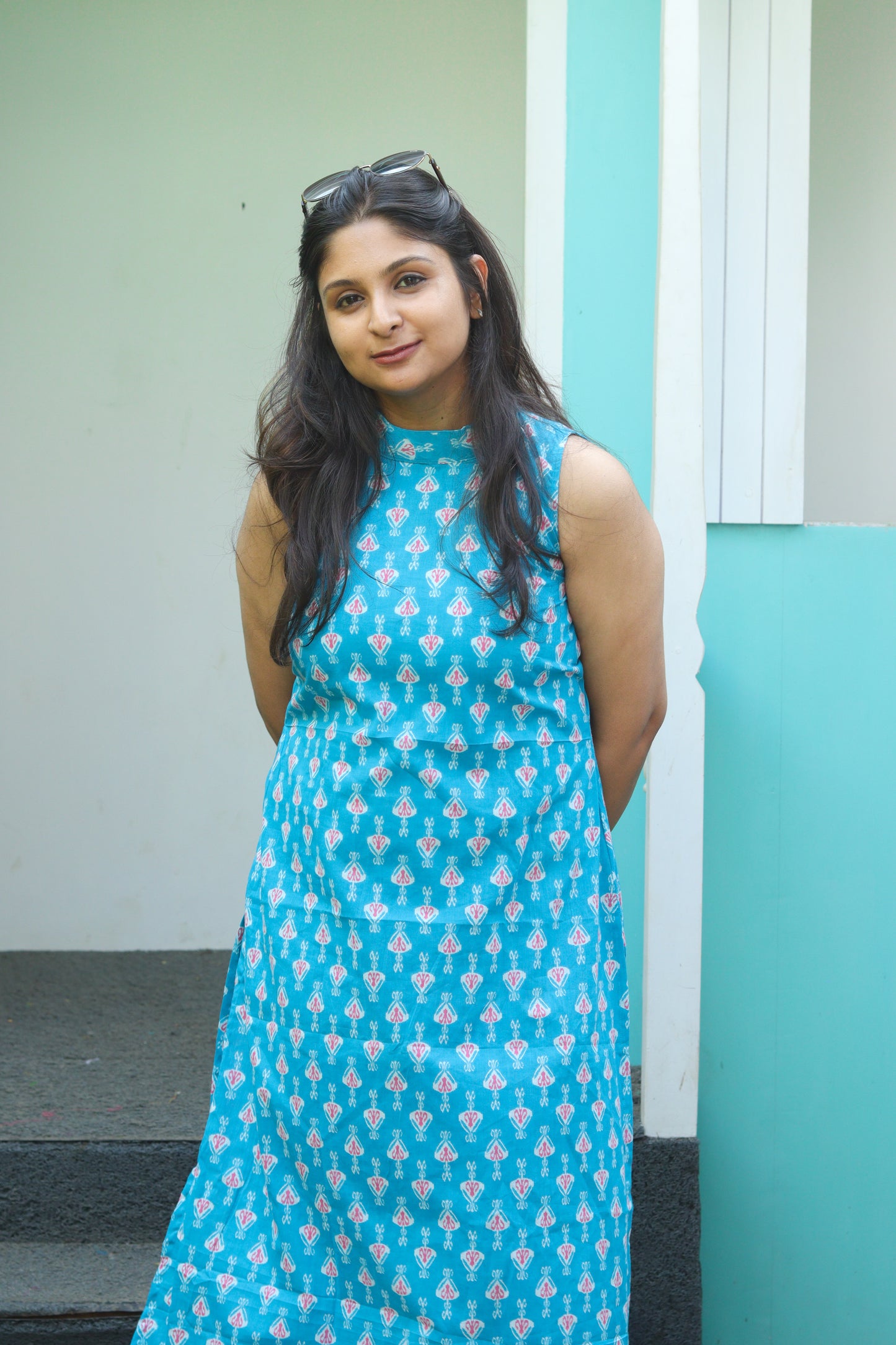 Blue pure cotton kurta set (sleeves attached)
