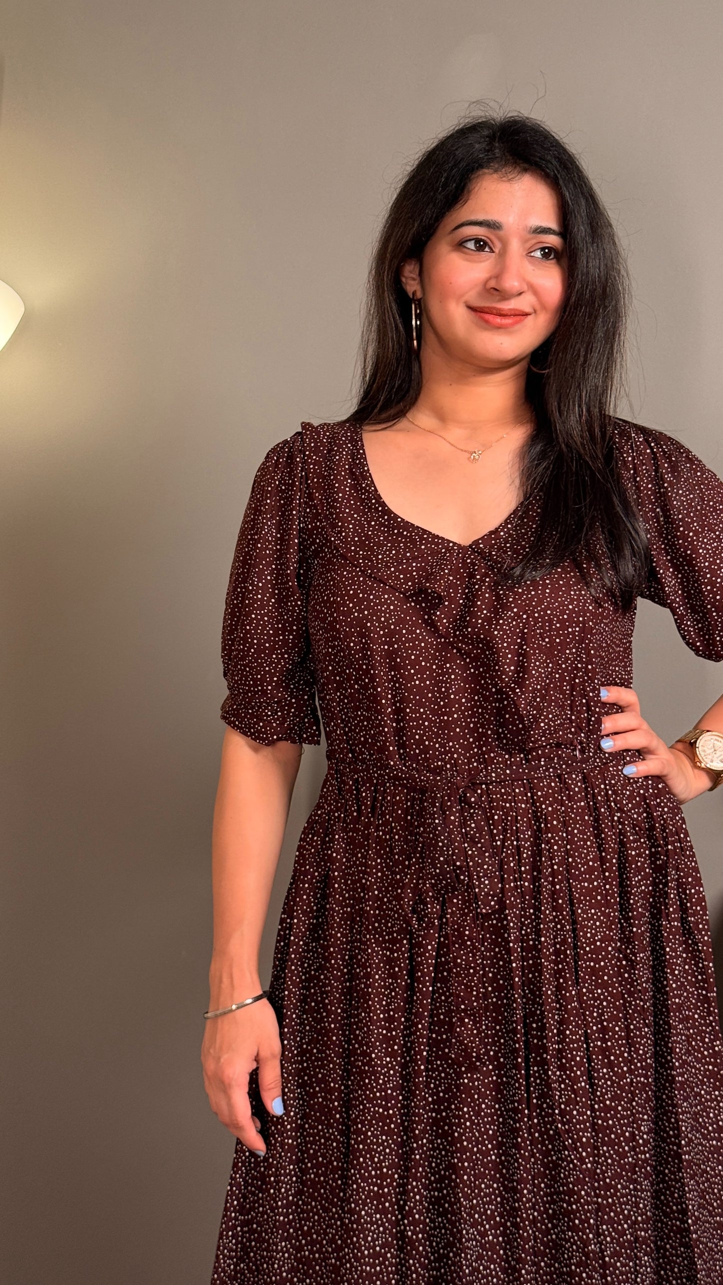 Brown dots cotton women maternity maxi