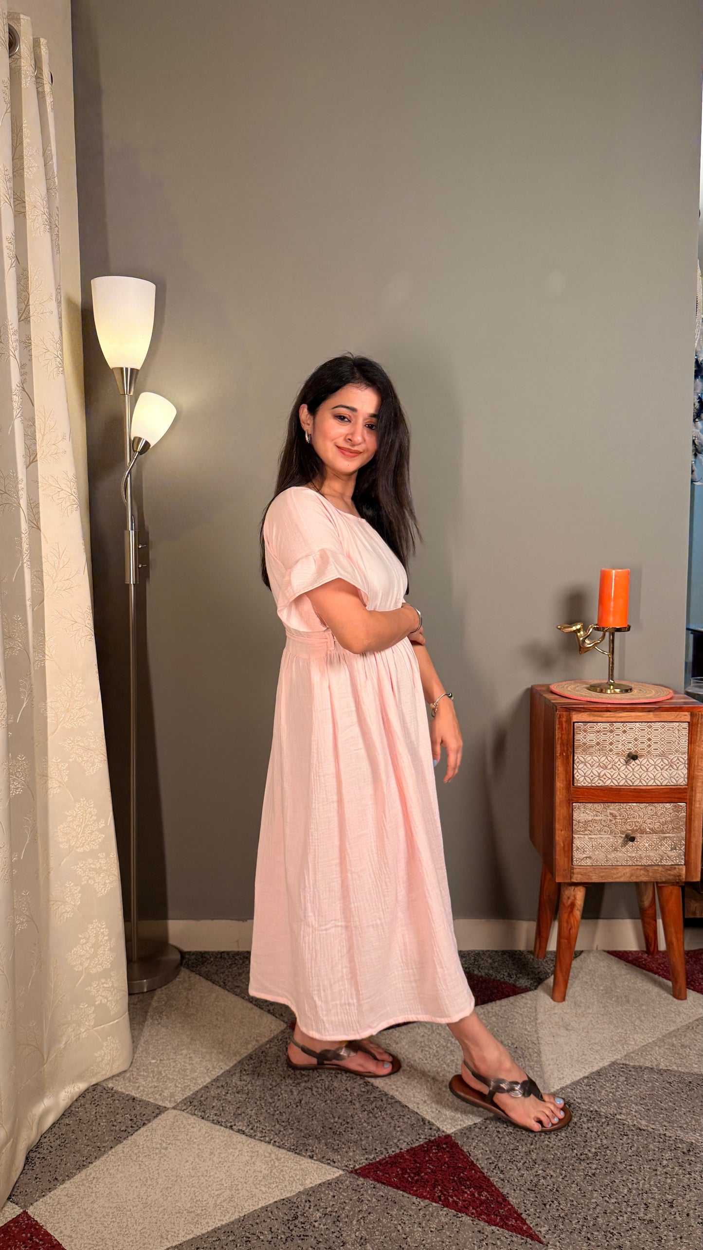 Baby pink pure cotton muslin women maxi