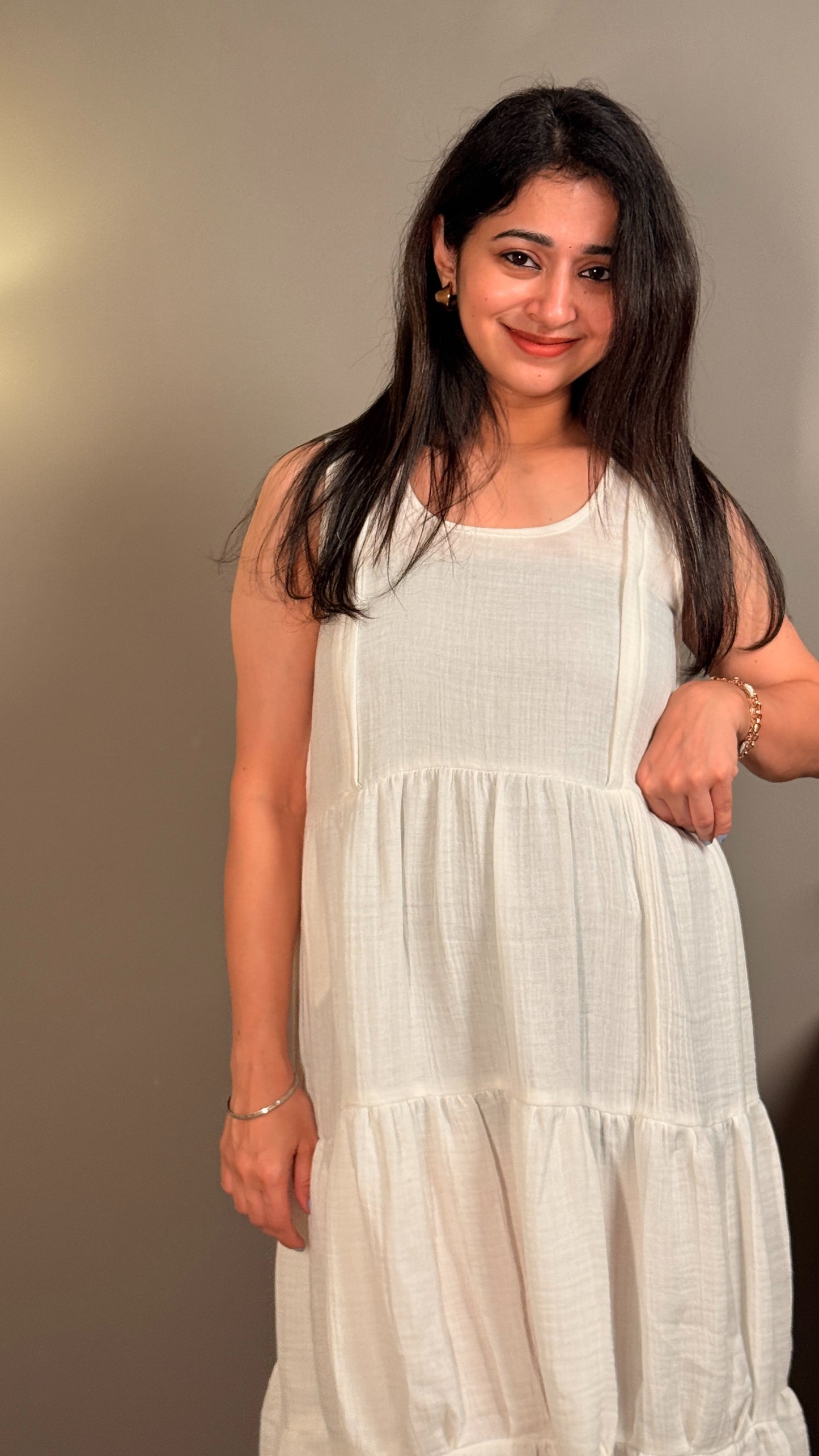White pure muslin cotton maxi (sleeves attached)