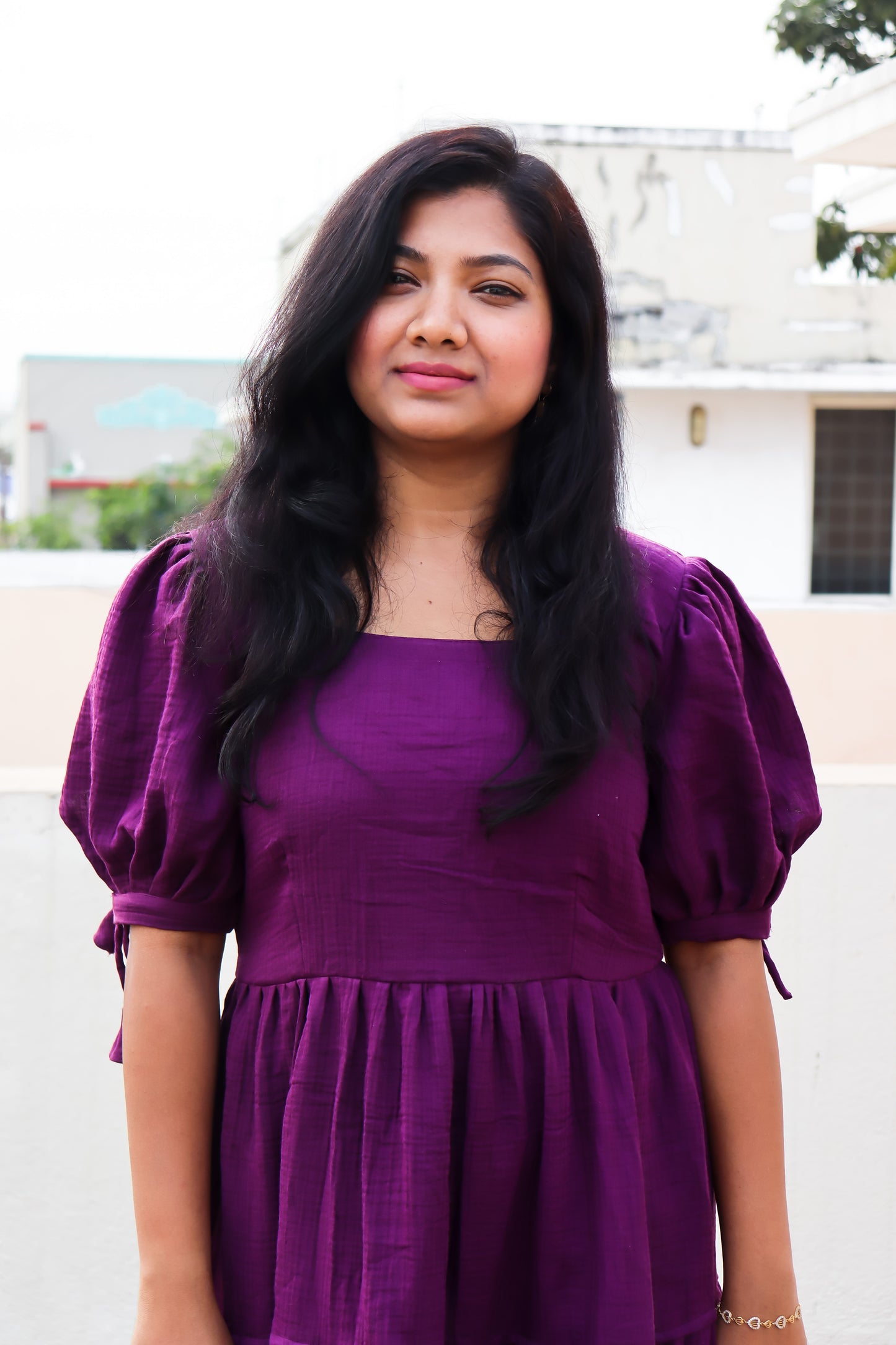 Purple solid women muslin maxi dress