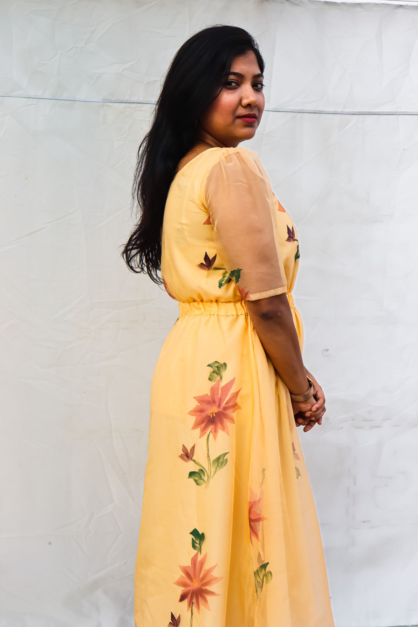 Luxe peach floral organza maxidress
