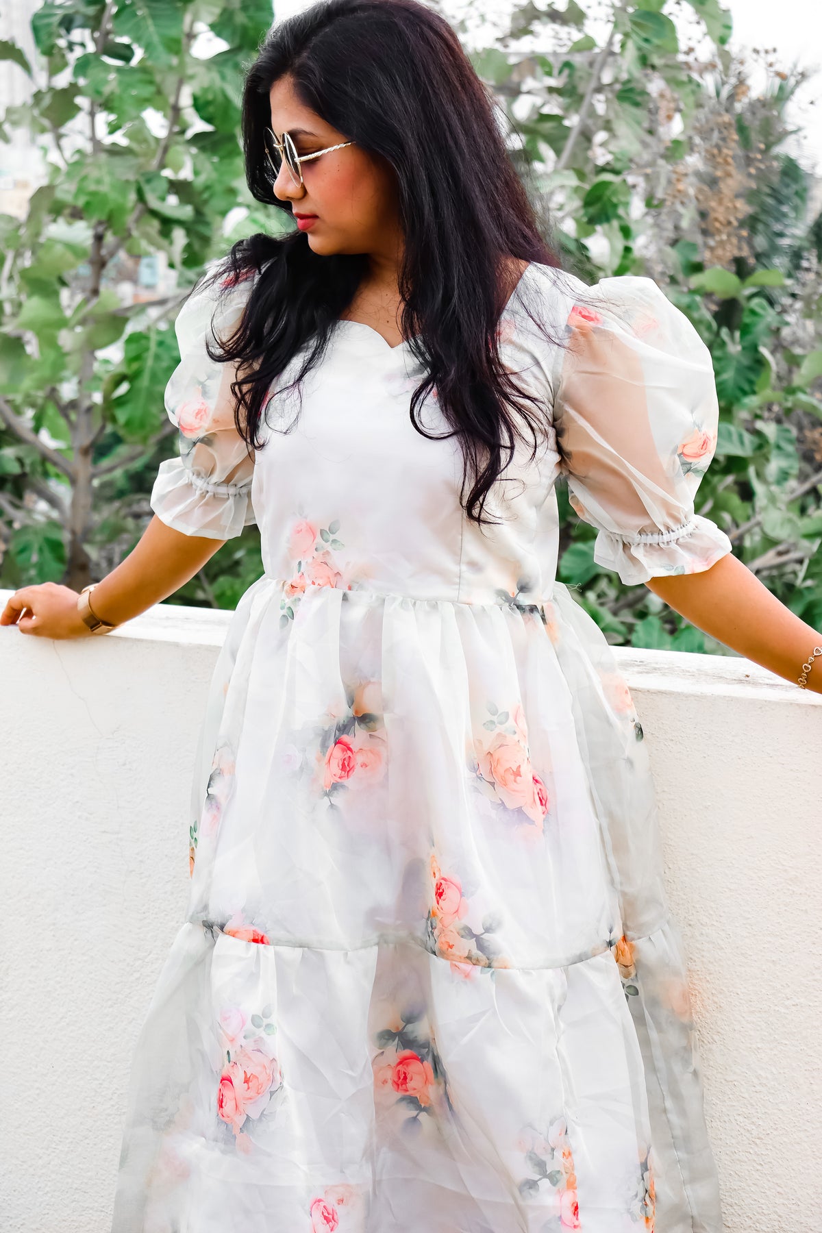British Rose organza maxi dress