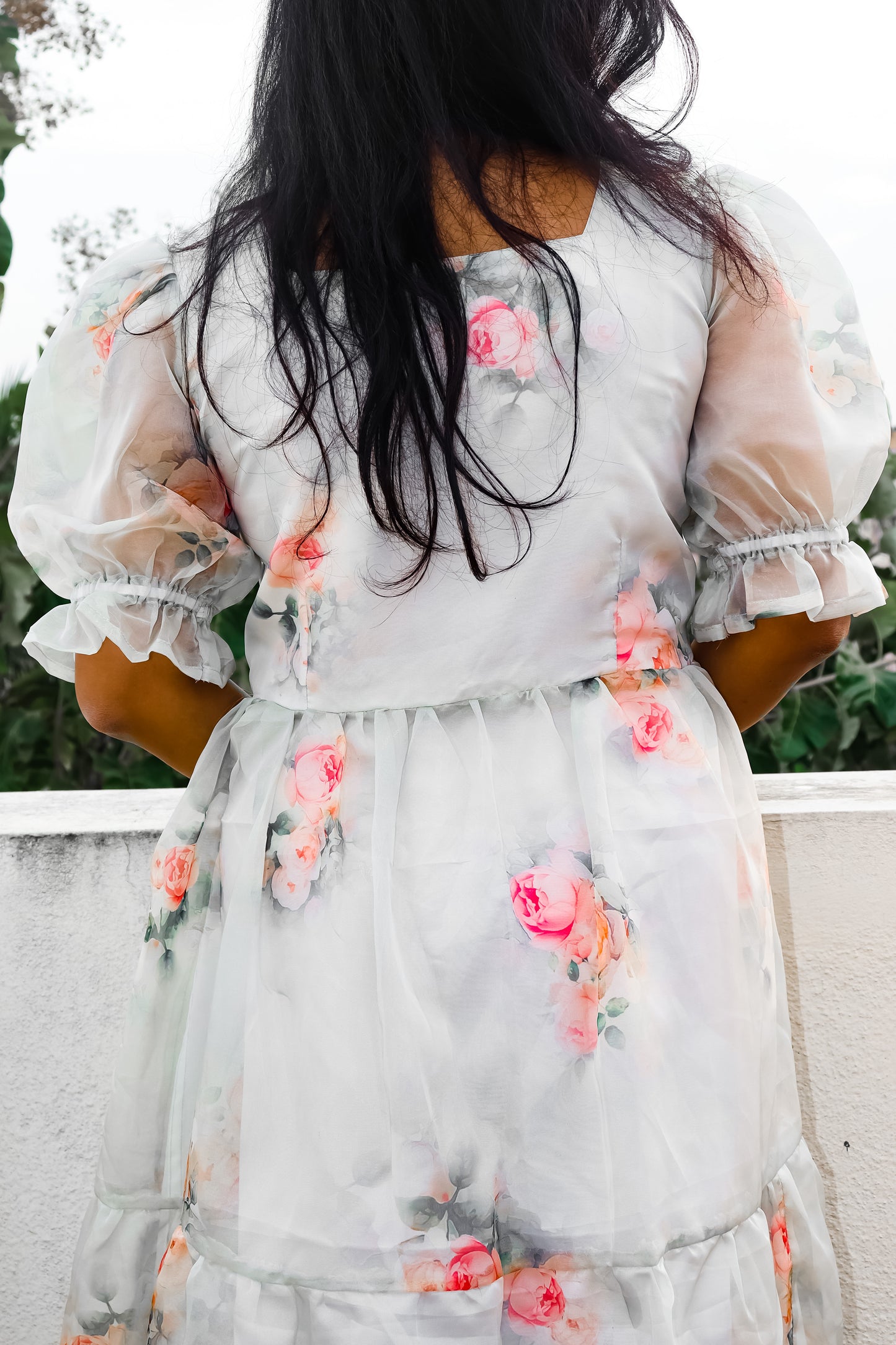British Rose organza maxi dress