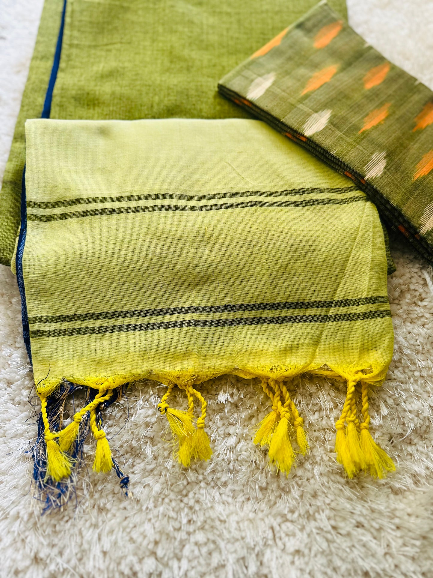 Ikat green Blouse unstitched