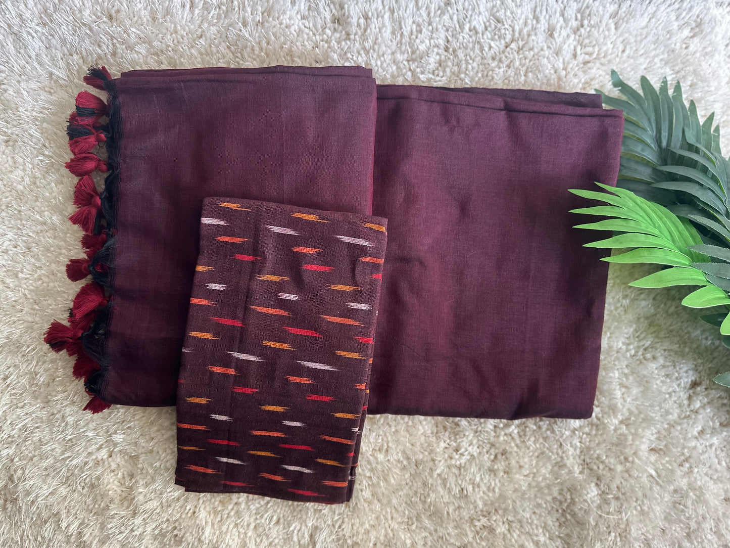 Burgundy soft khadi cotton saree