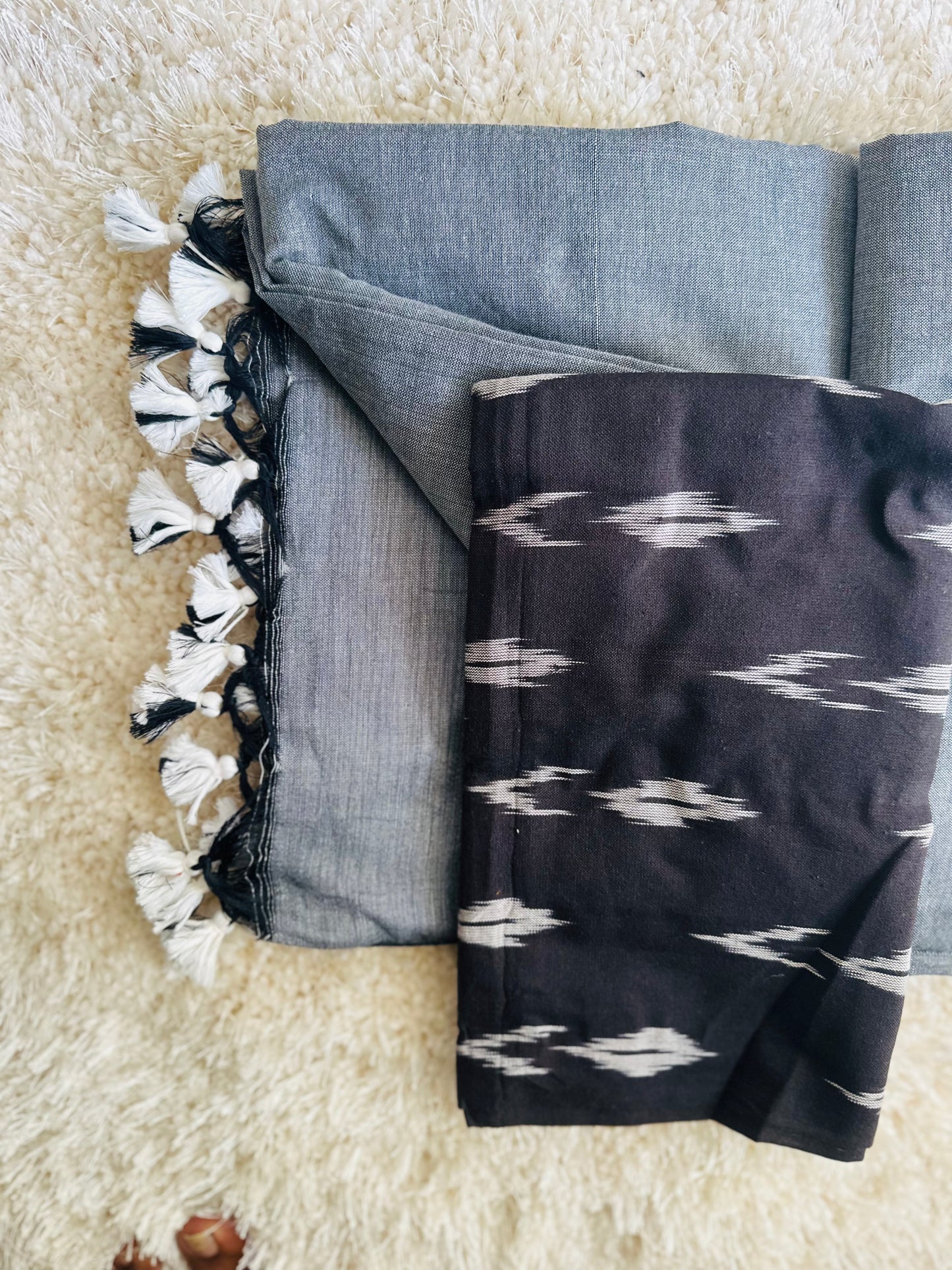 Grey handloom khadi cotton saree