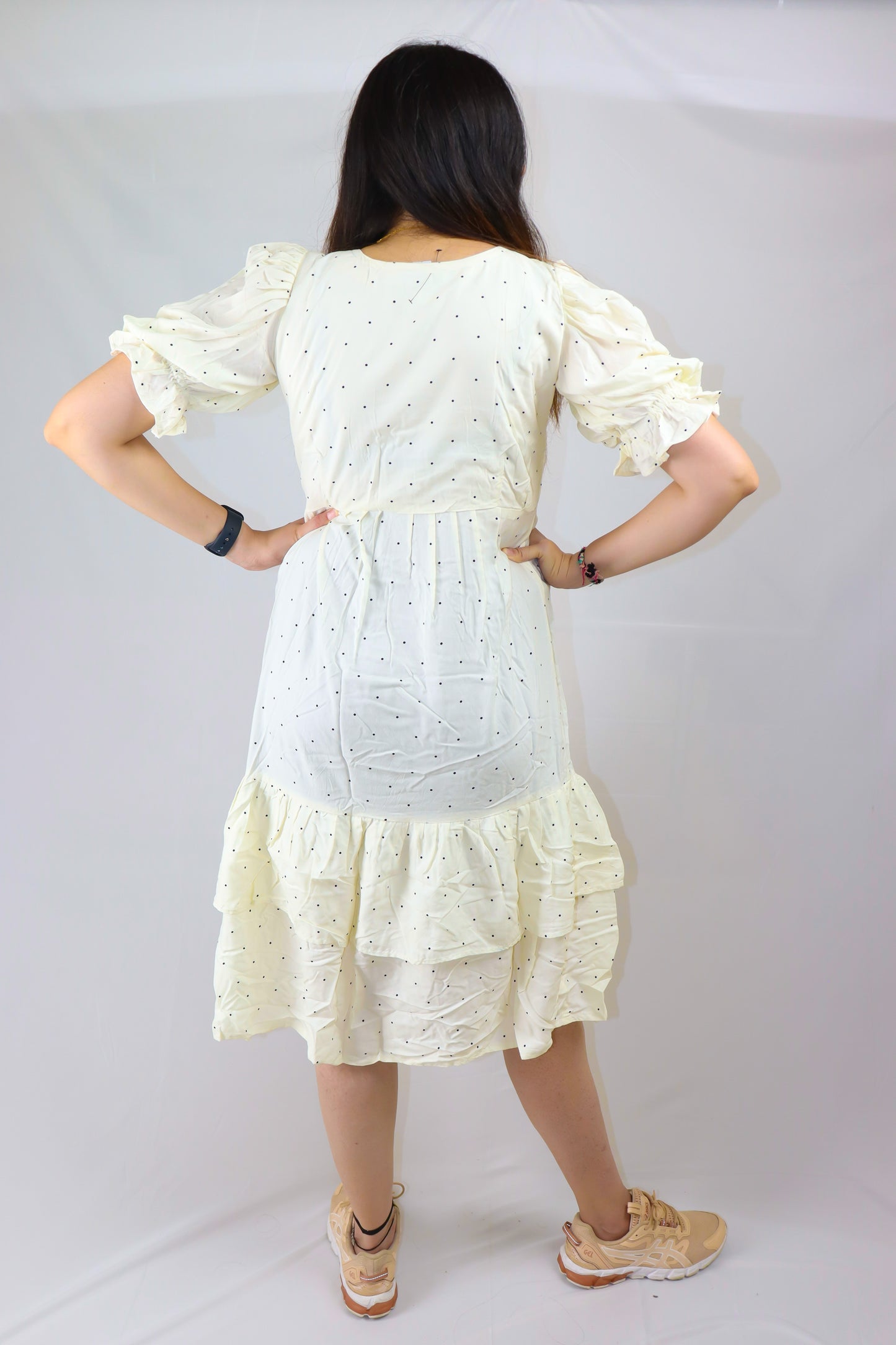 White with black dots soft cotton maxi dress