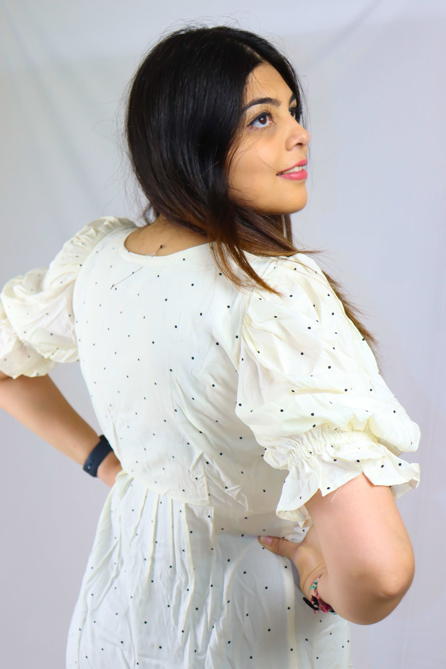 White with black dots soft cotton maxi dress