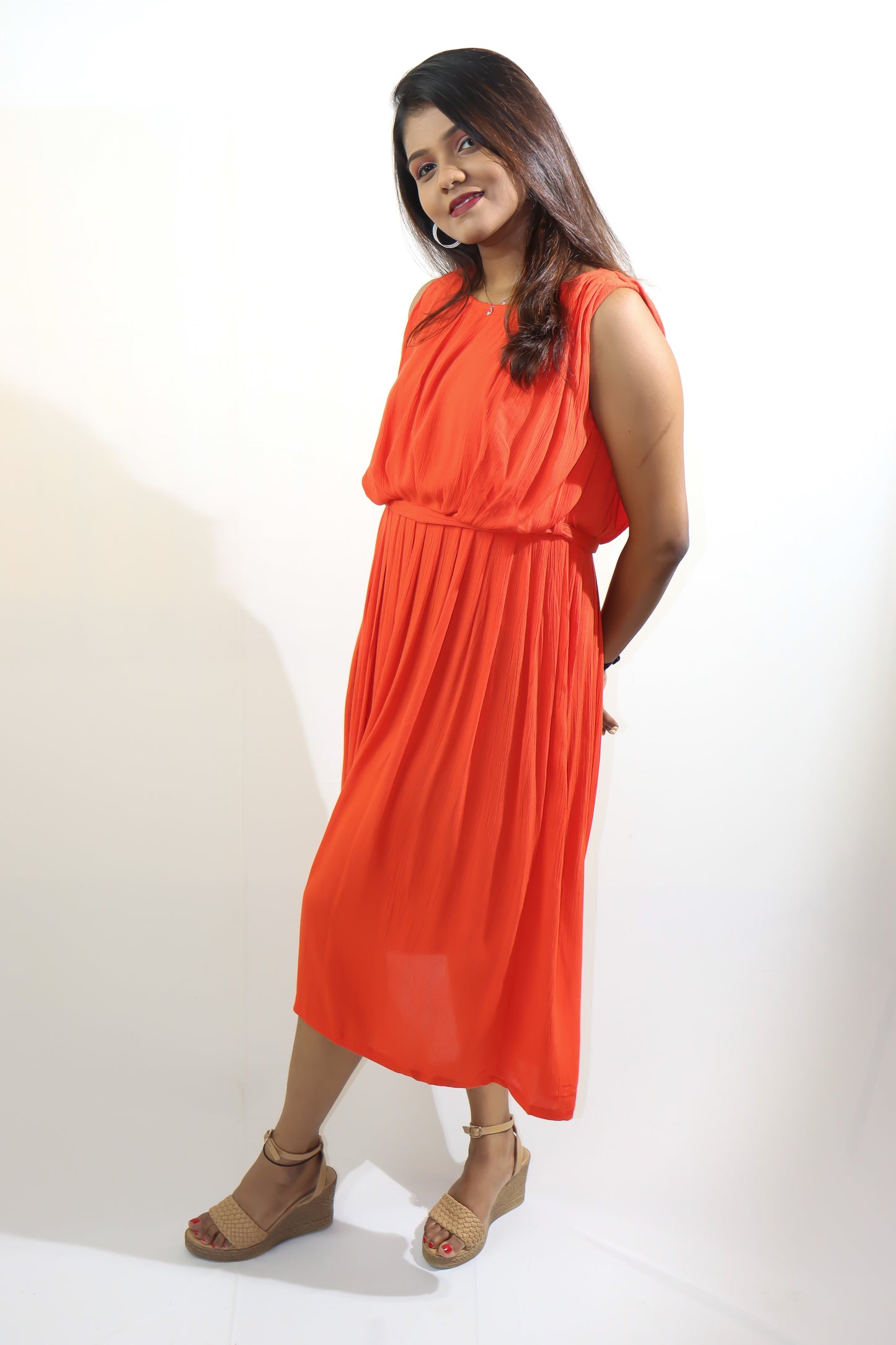 Coral Orange Cotton Ethnic Maxi
