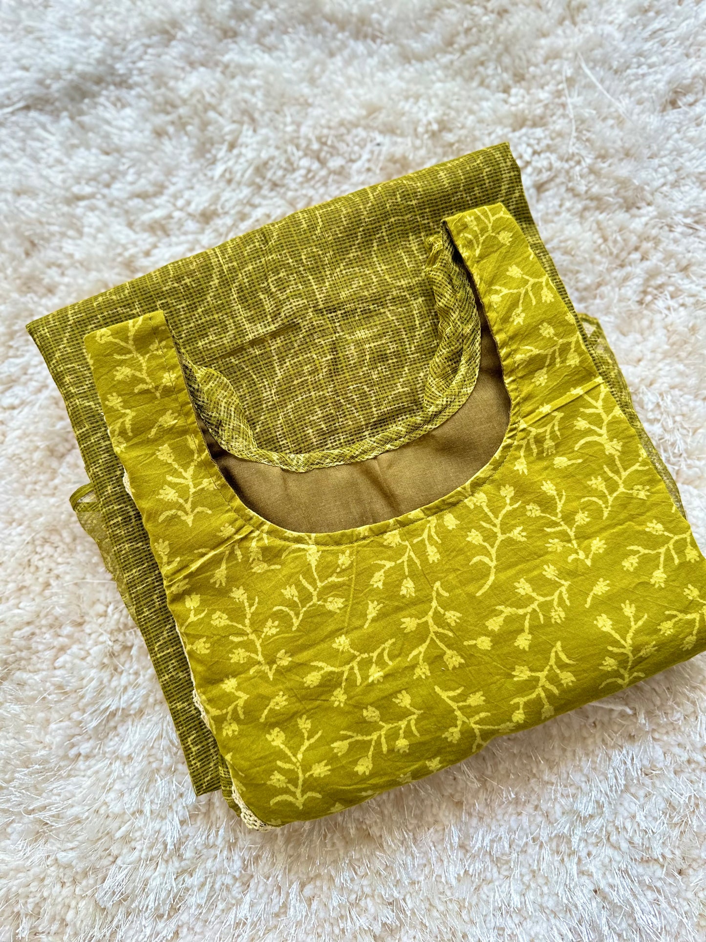 Olive Jaipur cotton kurta set with Kota Doris dupatta