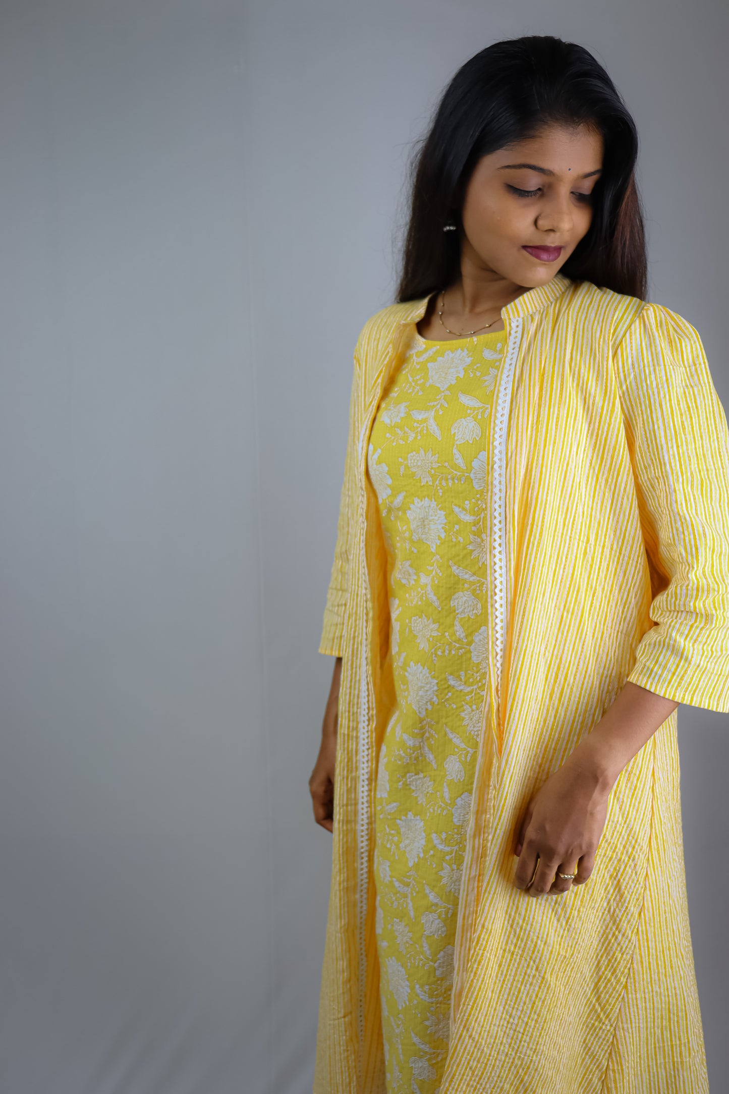 Lemon Yellow Cotton Ethnic Maxies