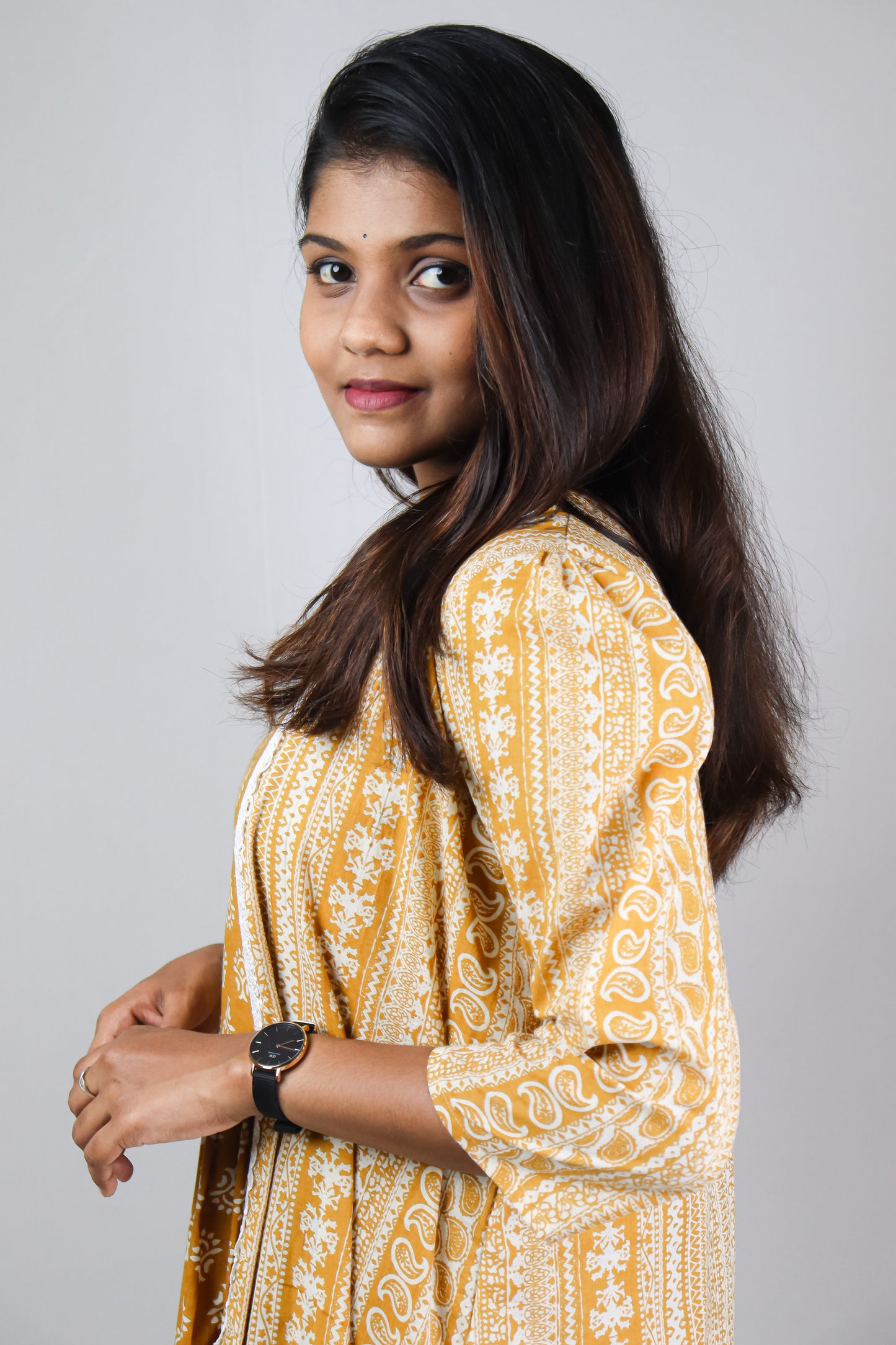 Dark Mustard Cotton Ethnic Maxi
