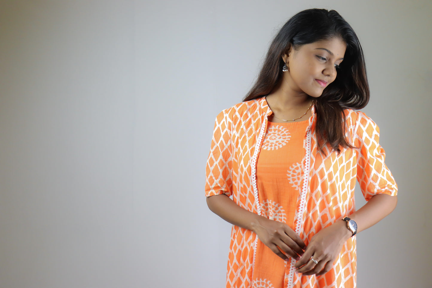 Orange ethnic cotton maxi