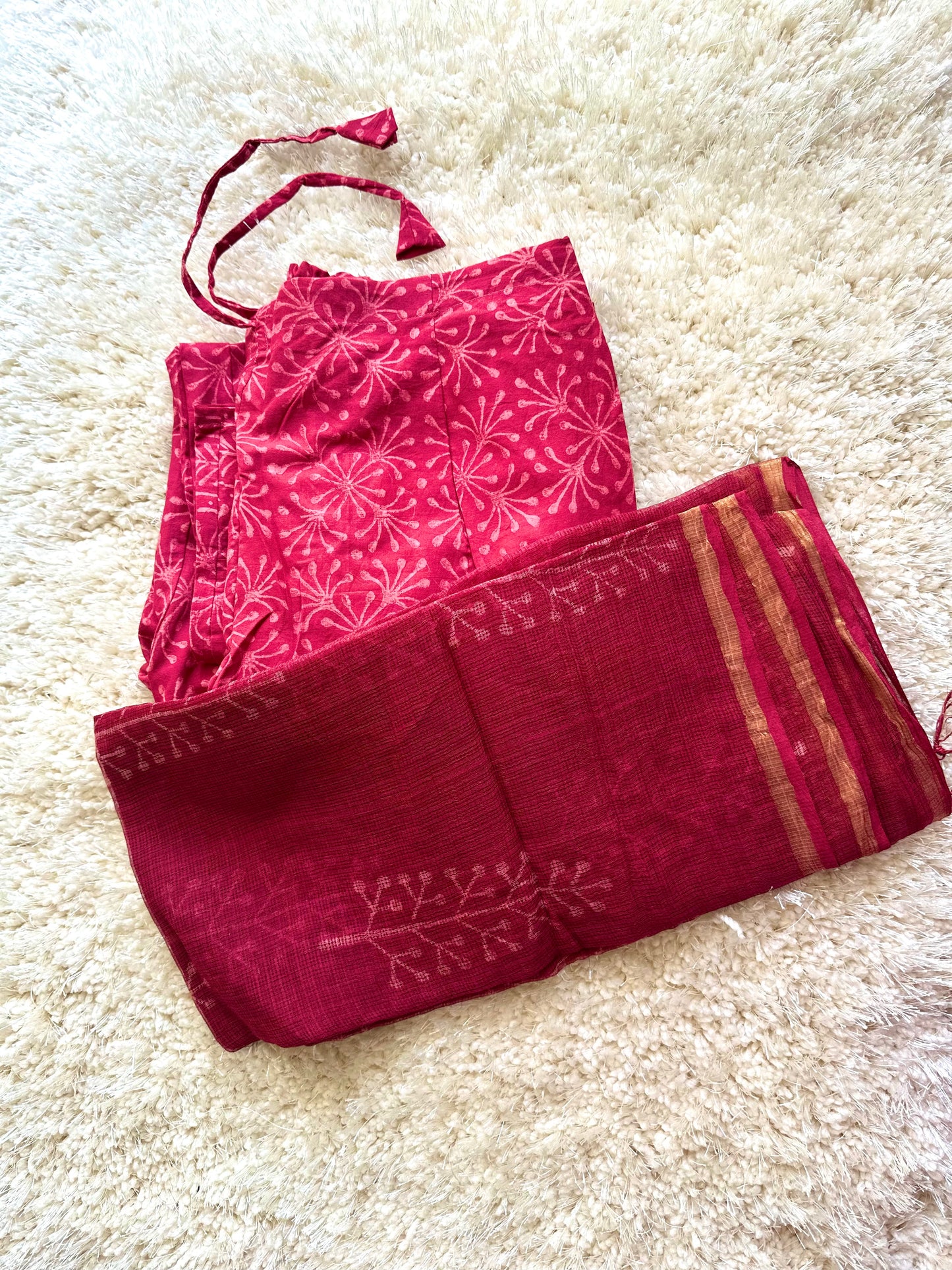 Maroon Jaipur cotton kurta set with Kota Doria dupatta