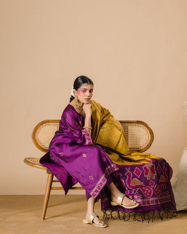 Amara Plum Jamdani Print Silk Cotton Suit Set