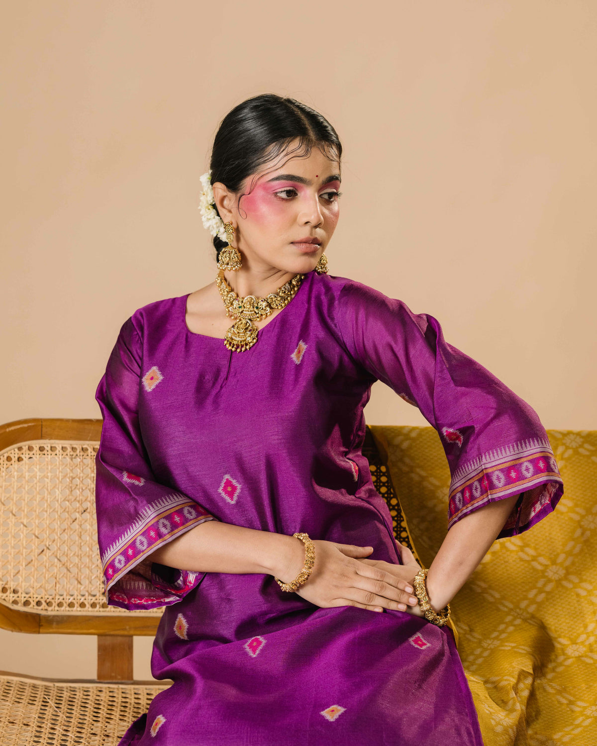 Amara Plum Jamdani Print Silk Cotton Suit Set