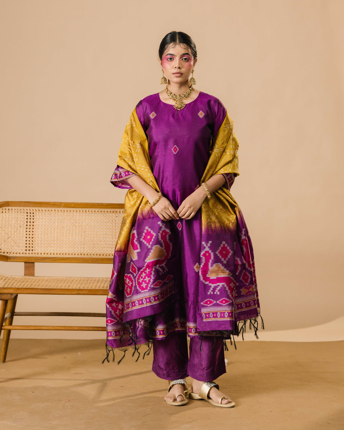 Amara Plum Jamdani Print Silk Cotton Suit Set