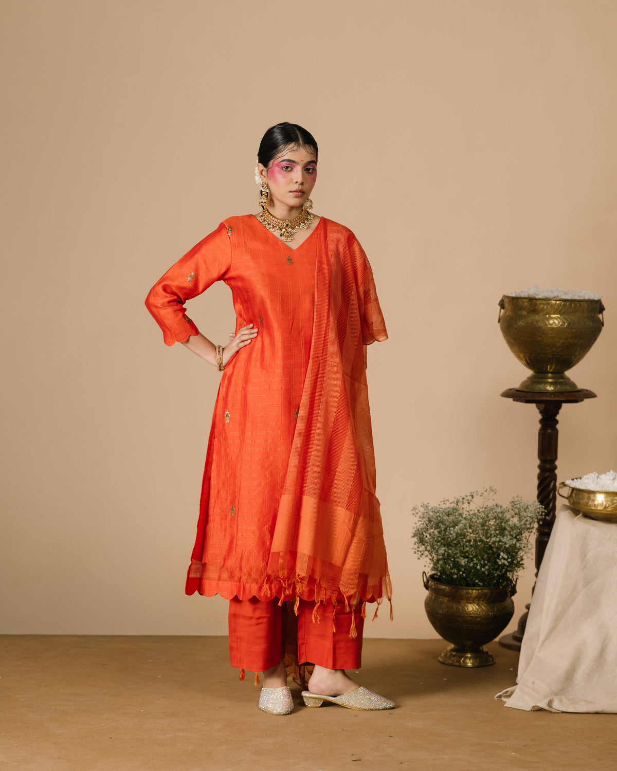 Aurea Vermilion Pure Mul Chanderi Silk kurta Suit Set