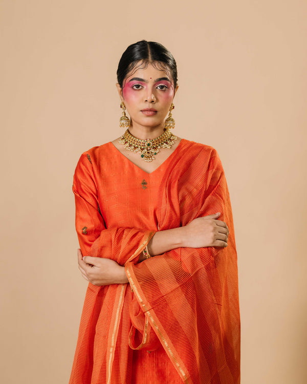 Aurea Vermilion Pure Mul Chanderi Silk kurta Suit Set
