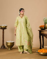 Elara Lime Mul Chanderi Cotton Silk kurta Suit Set