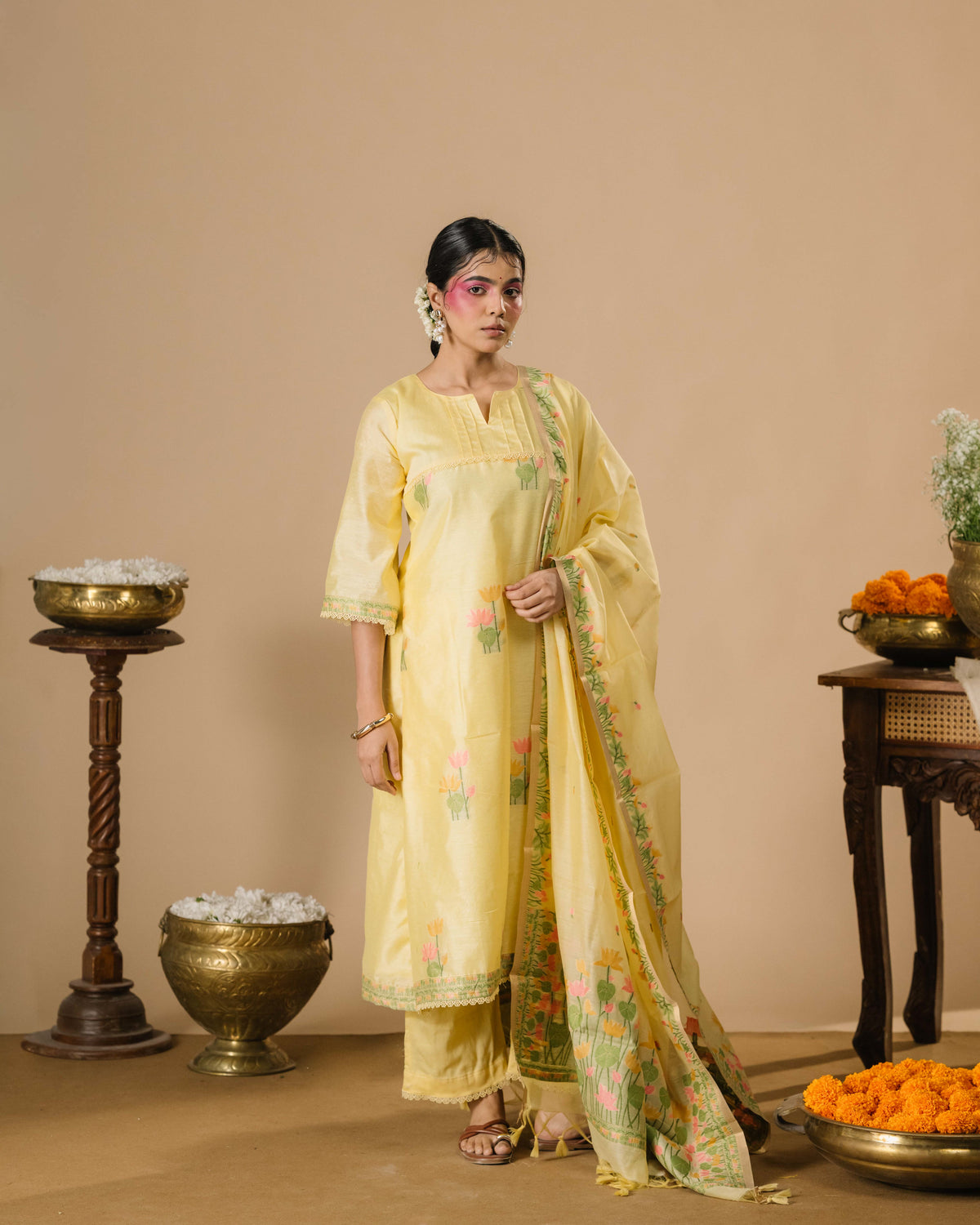 Liora Butter Yellow Mul Chanderi Cotton Silk Suit Set