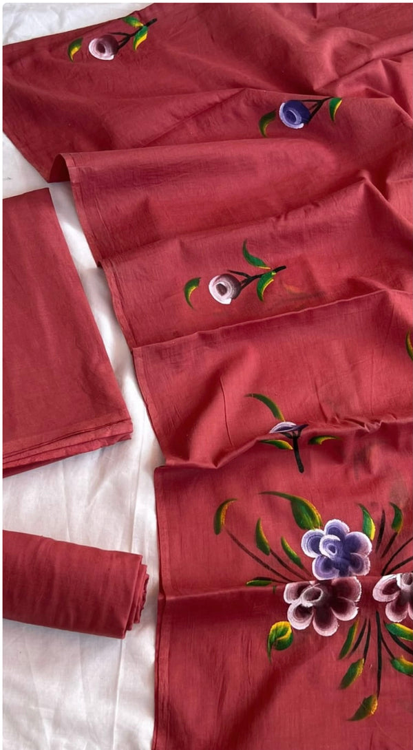 Light coral pure Jaipur cotton suit