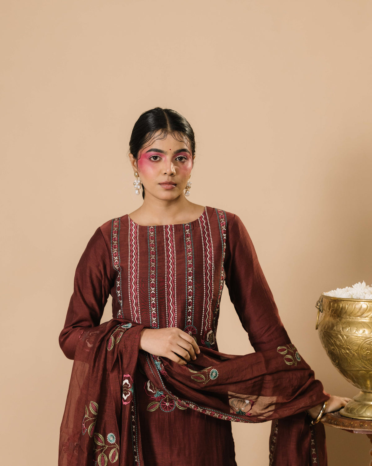 Vera Cocoa Pure Mul Cotton Parsi Embroidered kurta Suits