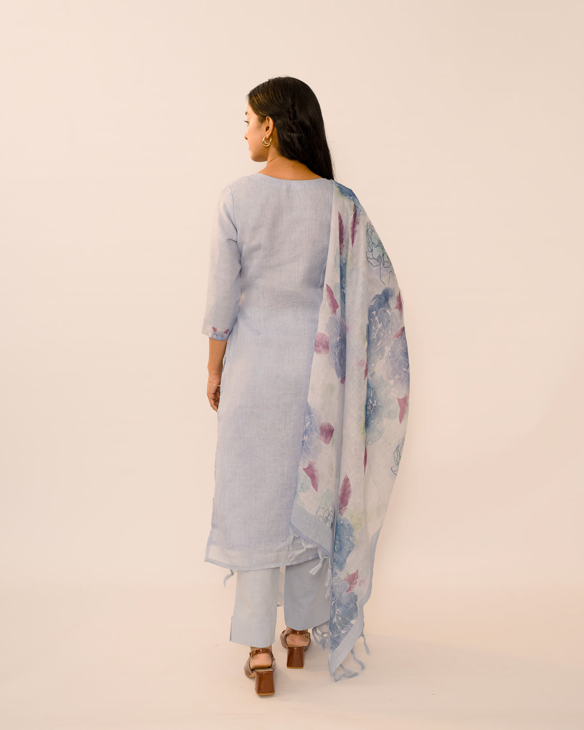 Blue Haze Hand-Embroidered Linen Kurta Set