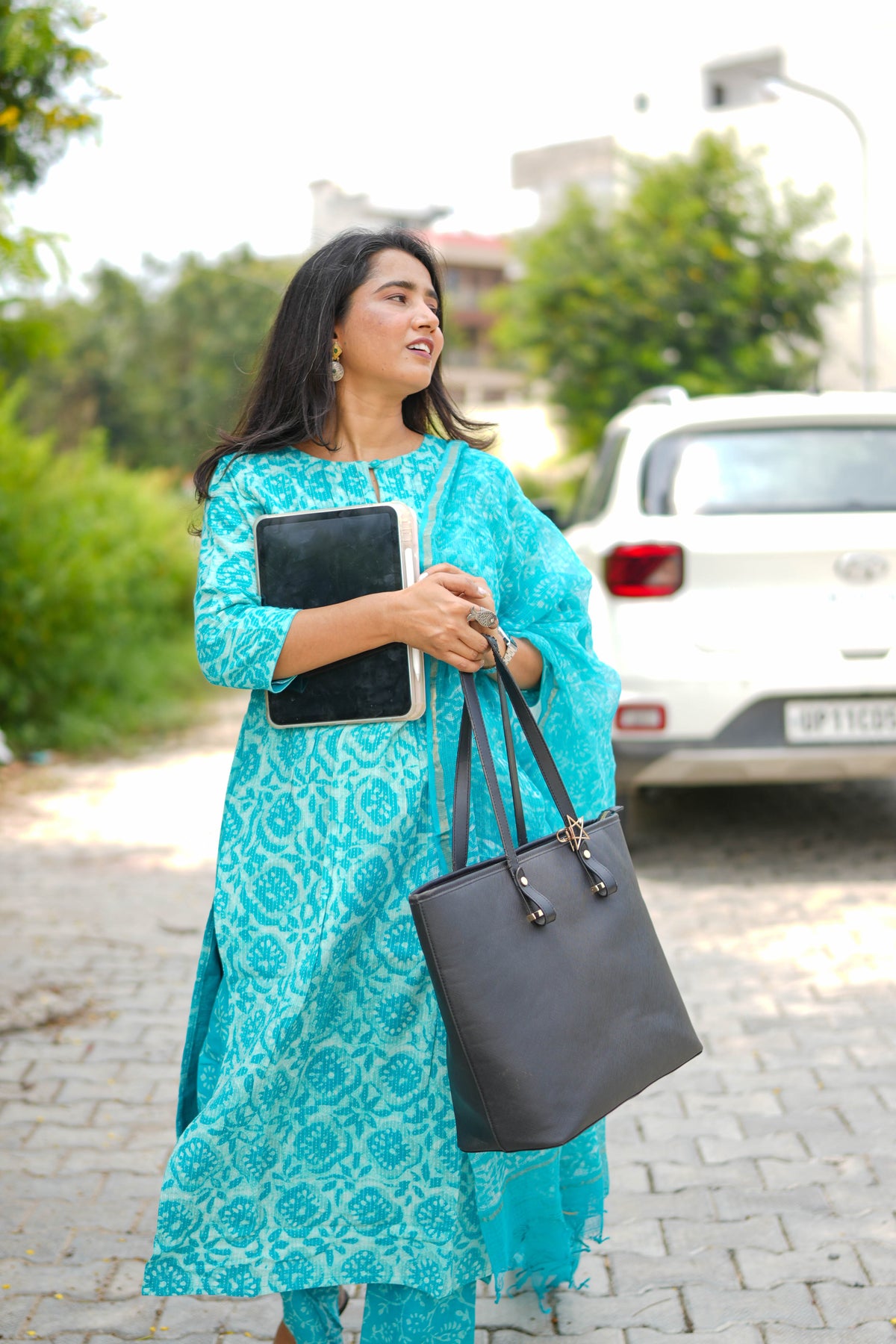 Turquoise Jaipur Hand Block Print Kandha Cotton Kurta Set