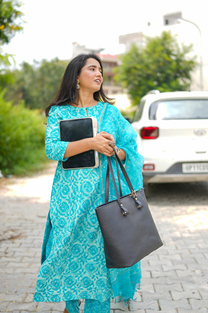 Turquoise Jaipur Hand Block Print Kandha Cotton Kurta Set