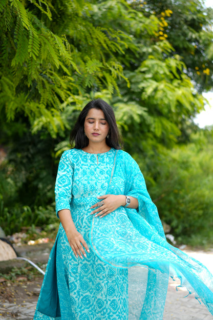 Turquoise Jaipur Hand Block Print Kandha Cotton Kurta Set