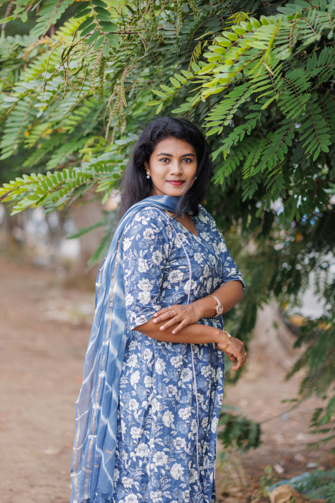 Women Blue Jaipur cotton kurta suit