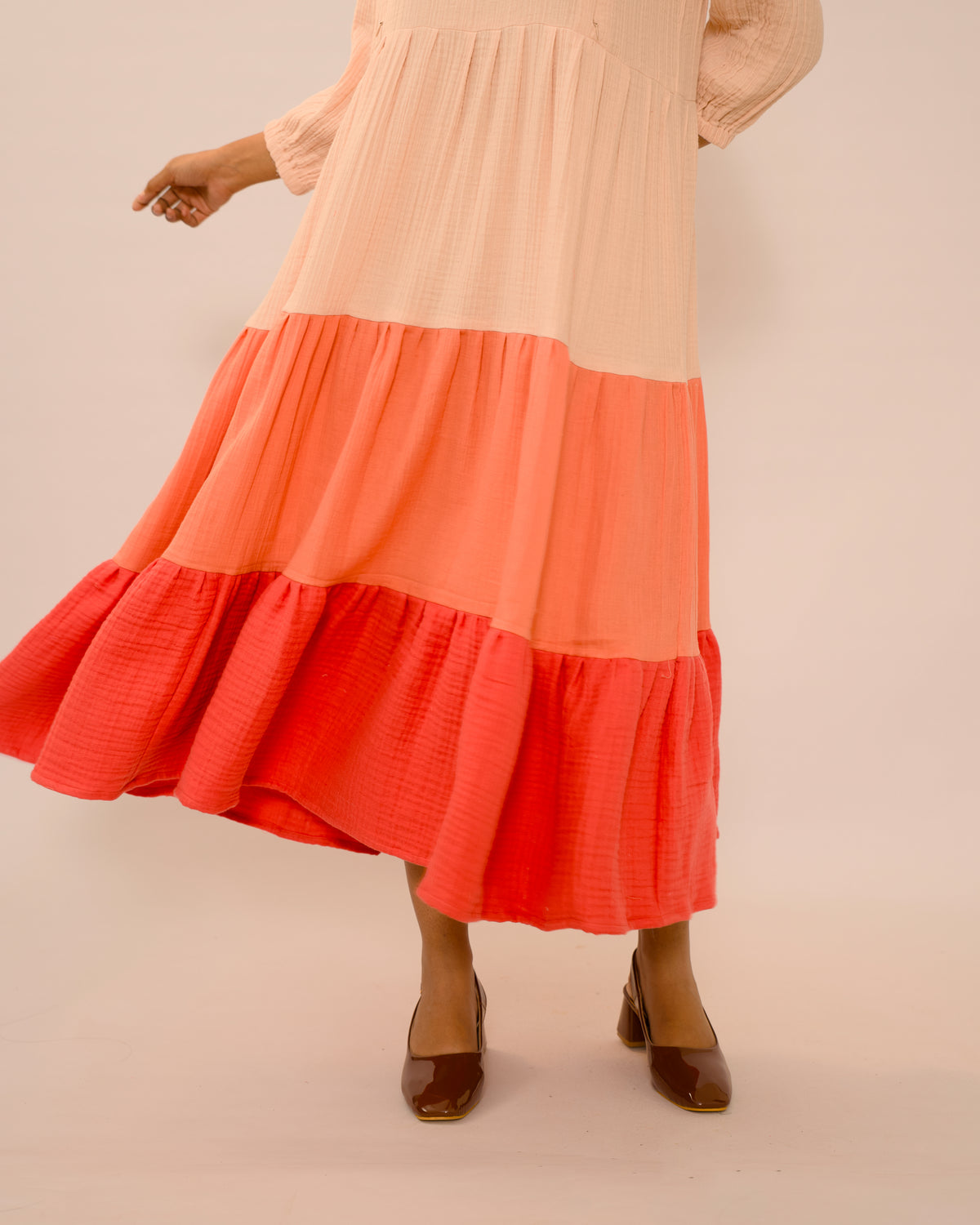 Coral Reverie – Pure Muslin Cotton Maternity & Feeding Maxi Dress