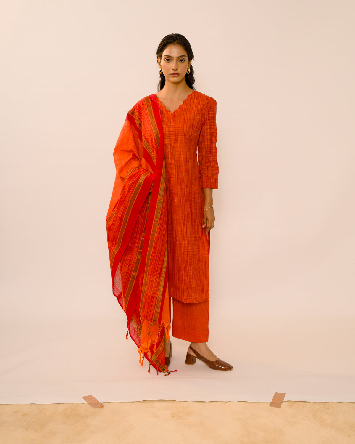 Vermilion Handloom pure Cotton Kurta suit set