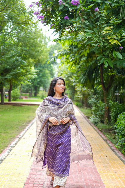 Royal Purple Jaipur Hand Block Print Kota Cotton Kurta Set