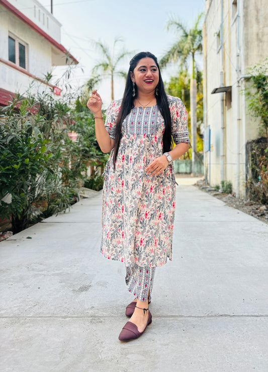 Grey floral kurta set