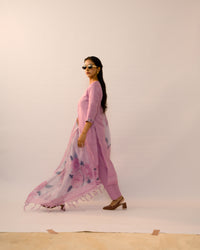 Wisteria Floral Hand-Embroidered Linen Kurta Set