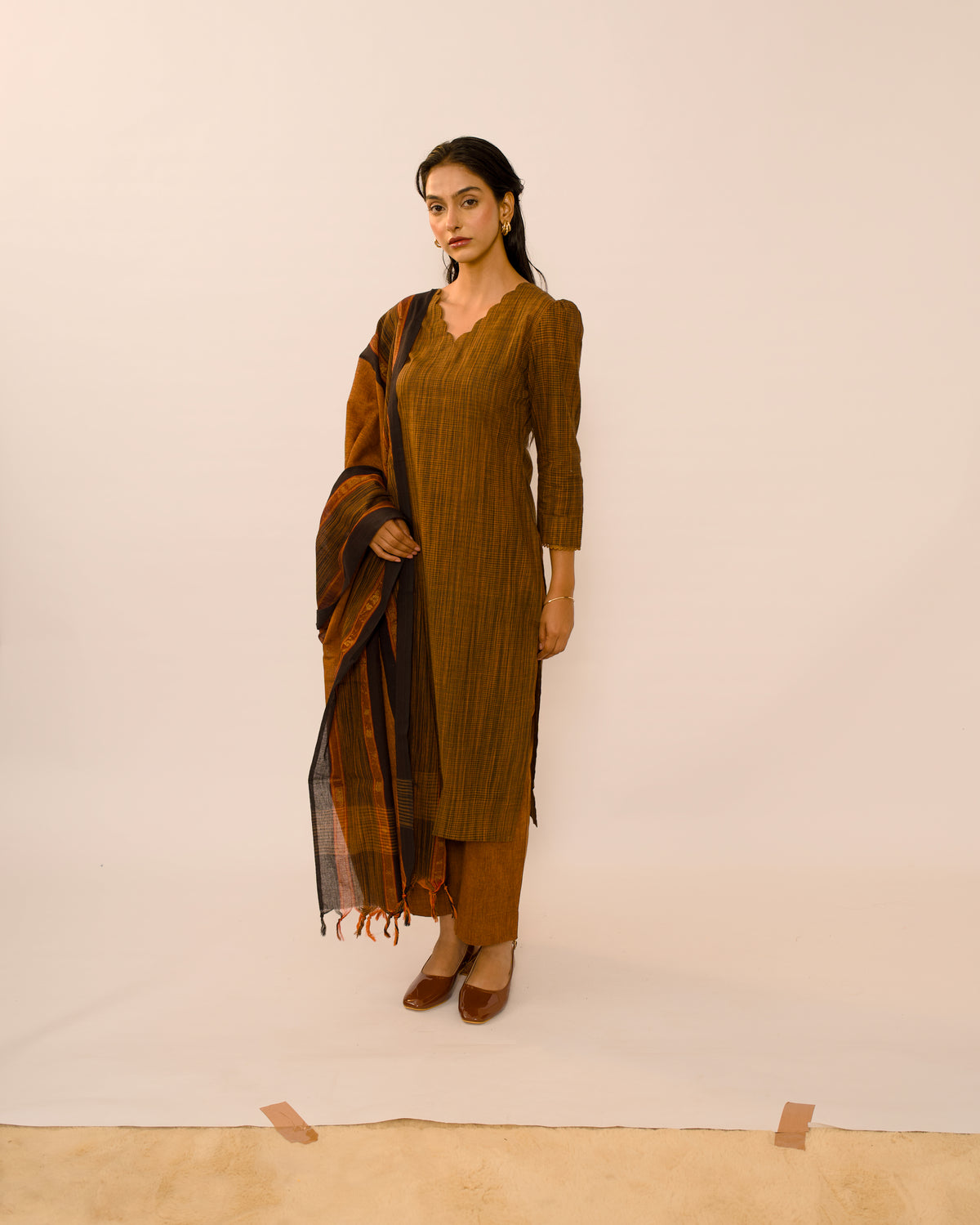 Burnished Bronze Handloom Cotton Kurta Set