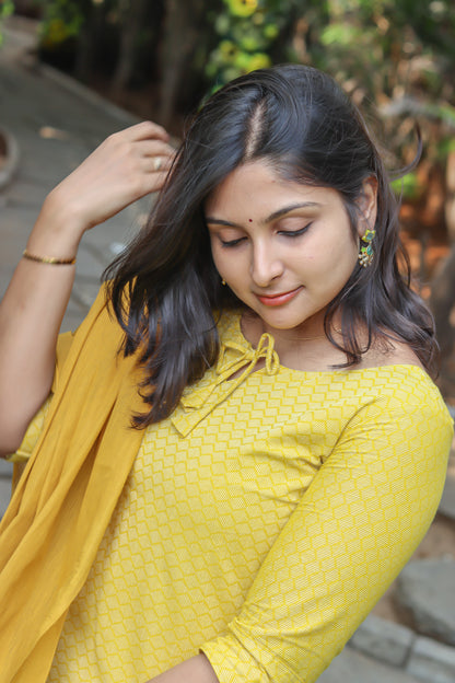 Mustard pure cotton handloom women kurta set