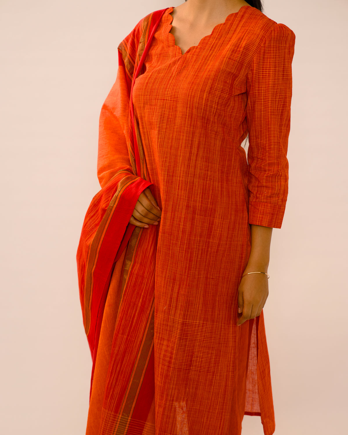 Vermilion Handloom pure Cotton Kurta suit set