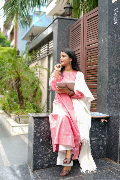 Blush Pink Cotton Kurta Set with Soft Cotton Dupatta