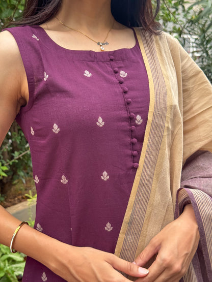 Plum burgundy pure cotton handloom women kurta set